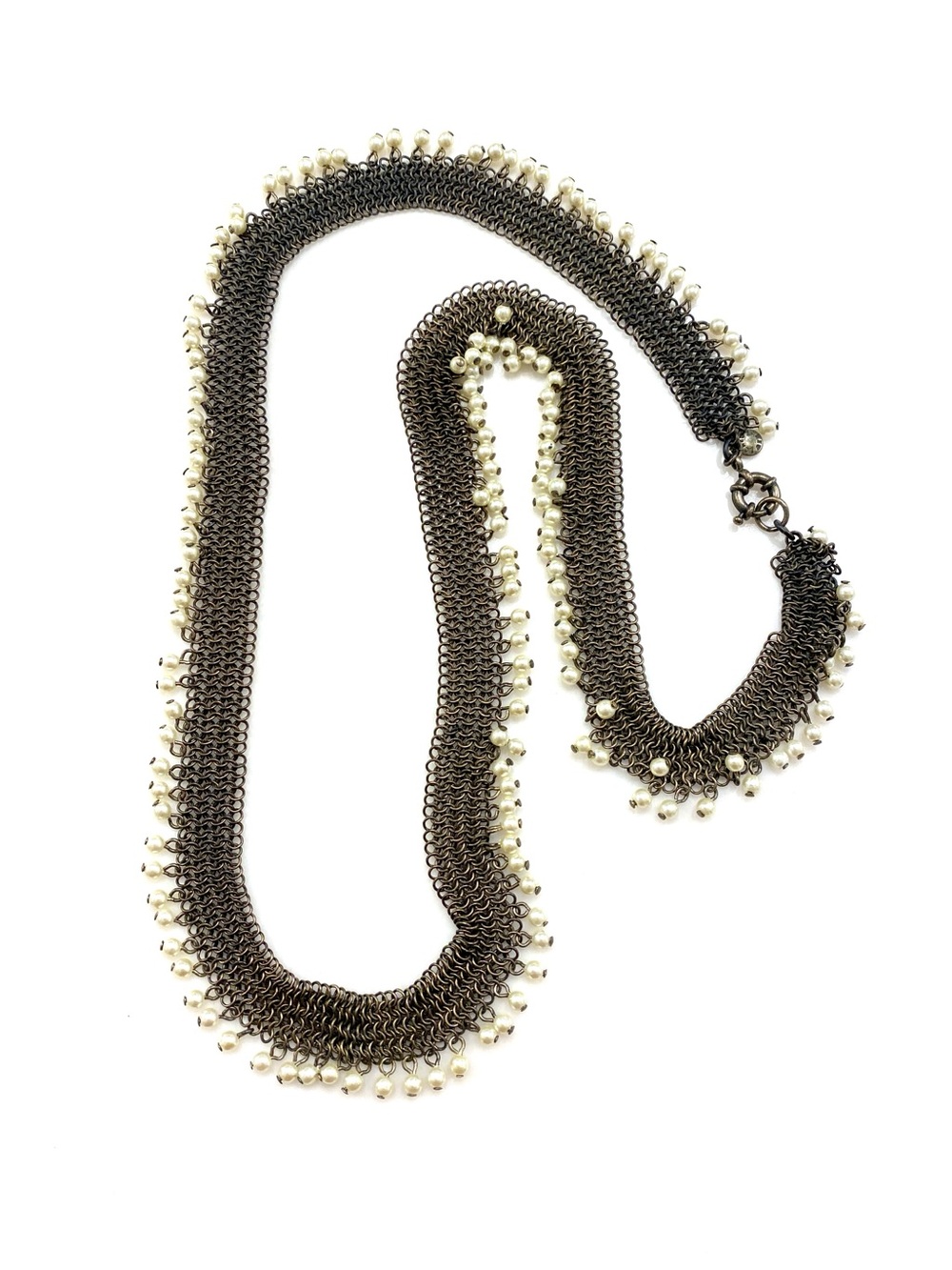 J. Crew Chainmaille Necklace with Cream Pearls
